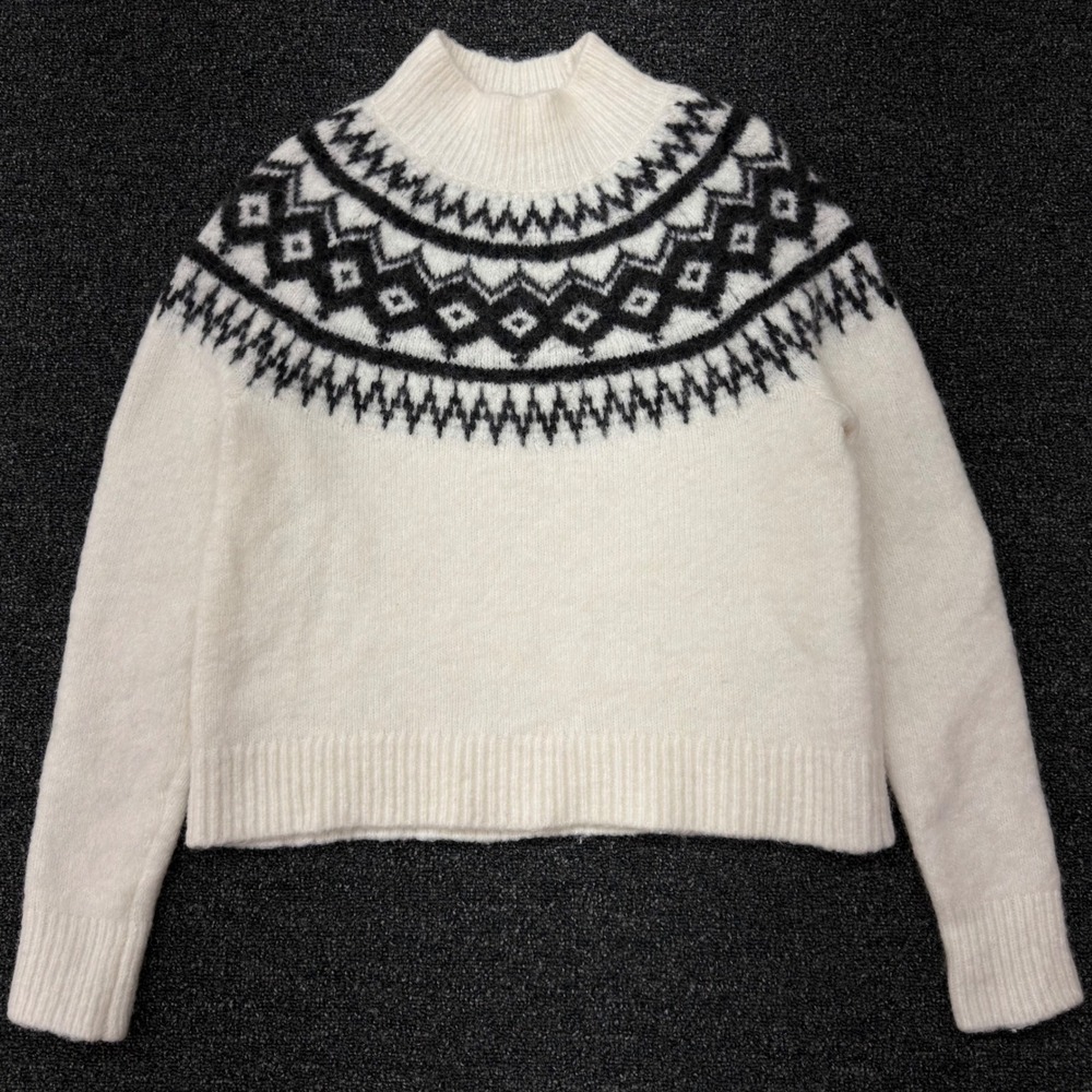 Banana‎ Republic Womens XS Fair Isle Wool Blend Mock Neck Sweater Black White